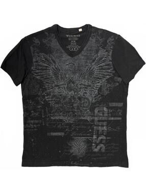 Y2K Guess Men's Black Grey V Neck T-Shirt W Large Eagle Print Sz M Grunge 2000s